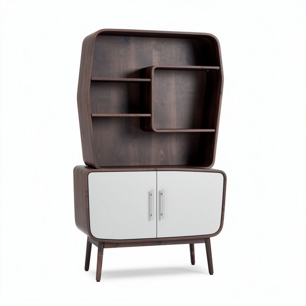 Wooden Storage Cabinet with Open Shelves and Closed Compartment – 100 x 40 x 150cm